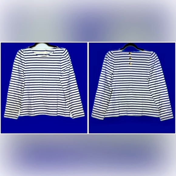NWT J. Crew Factory Puff-Sleeve Button-Back Top with Navy & White Stripes, M - Picture 4 of 15